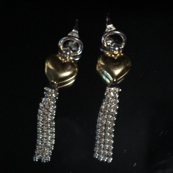 STERLING SILVER DIDAE ISRAEL VERMEIL HEART TASSEL EARRINGS - Picture 3 of 7